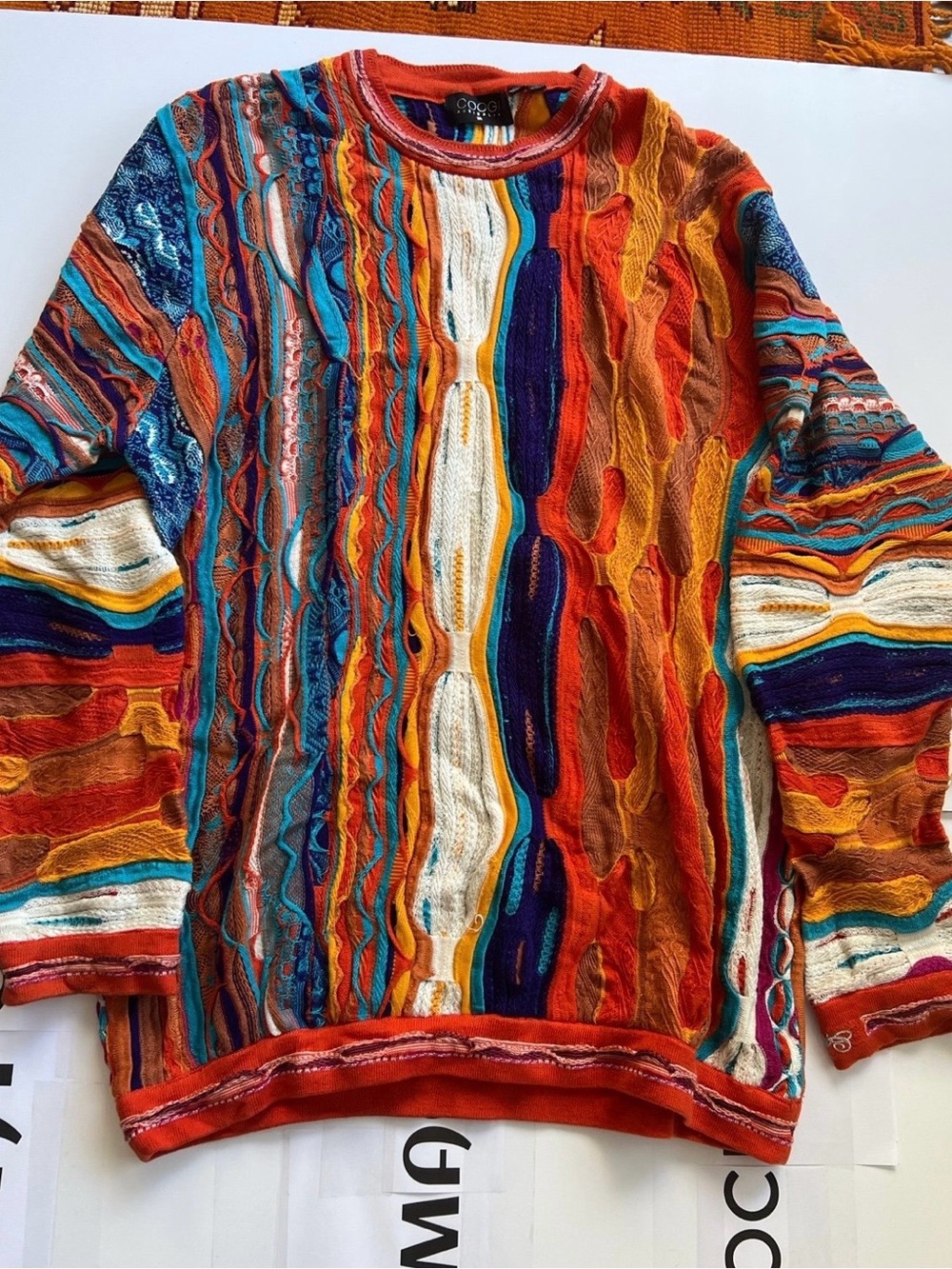 COOGI Multicolor Crewneck Sweater with Orange Base practicallynew - Picture 2 of 4